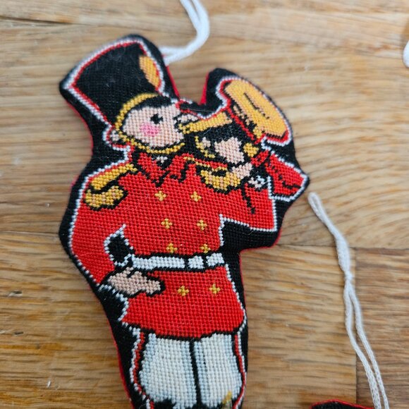 Vintage 80s Homemade Fabric Stuffed Christmas Ornaments Set of 3 Toy Soldiers - Picture 2 of 5